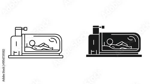 Hyperbaric Oxygen Therapy Chamber Icon Set - Line Art and Solid Fill