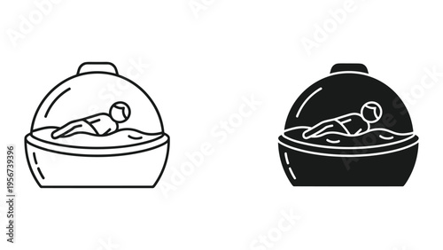 Floating Pod Icon Set - Line Art and Solid Fill for Wellness, Spa, Relaxation, and Sensory Deprivation