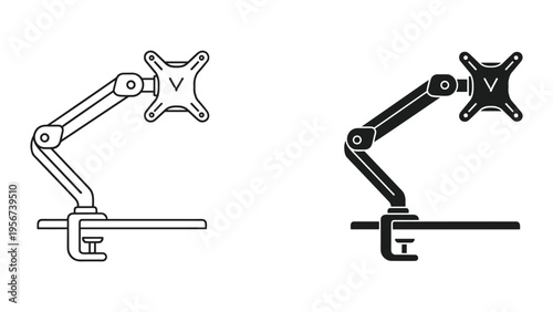 Monitor Arm with Clamp Mount - Line Art and Silhouette Icons