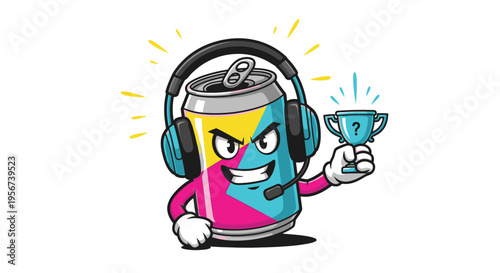Cartoon soda can character with headphones 4.