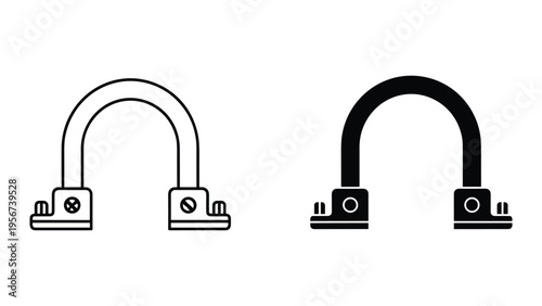 U-shaped bracket and U-lock icon set, outline and filled versions, clean design, isolated