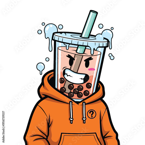 Cartoon boba tea character in hoodie 5.