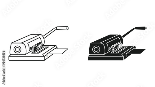 Set of two multi-hole punch icons, one in outline, one in solid black, isolated on white