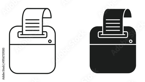 Receipt Printer Icon Set: Line Art and Silhouette for Business, POS, and Transactions