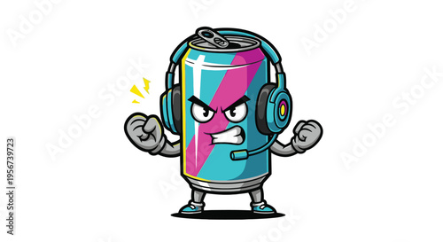Angry soda can cartoon character.