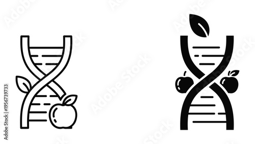 DNA Helix with Apple and Leaf Icons - Genetic Engineering, Biotechnology, Healthy Food