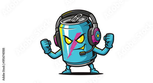 Cartoon soda can with headphones on 2.