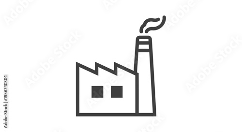 Industrial factory building with smokestack.