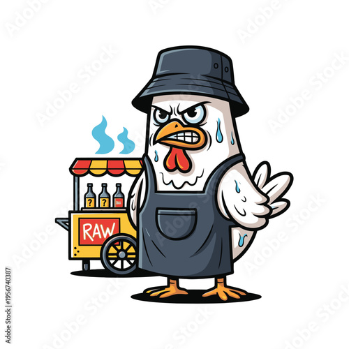 Cartoon chicken wearing apron hat 1.