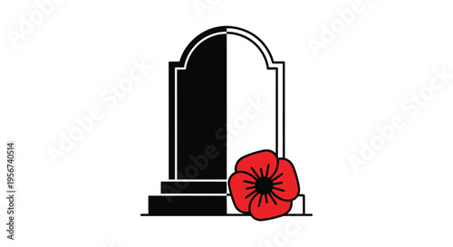 Vector memorial icon with poppy flower