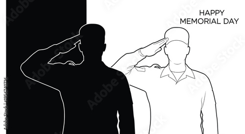 Vector illustration of two men saluting for Memorial Day