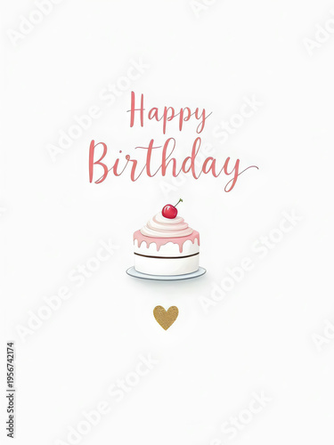Charming birthday card design with a cake and gold heart.