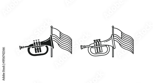 Set of 2 trumpet flag icons vector