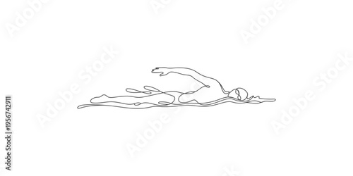 Continuous line drawing of a swimmer in motion in the water swimming one art illustration