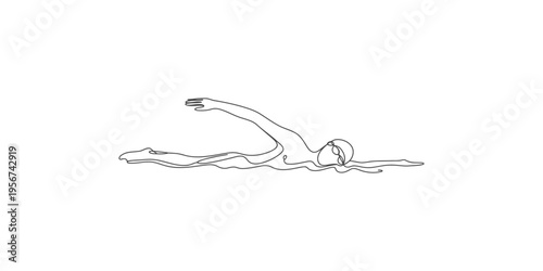 Continuous line drawing of a swimmer in a swimming pool one water athlete sports fitness