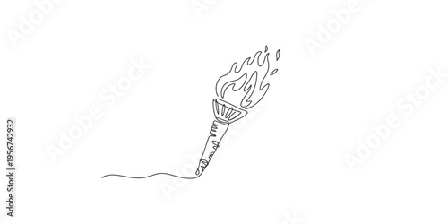 A line drawing of a torch with a flame burning on top fire illustration art