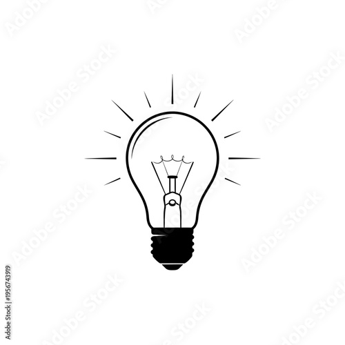 An illustration of a glowing light bulb with rays.