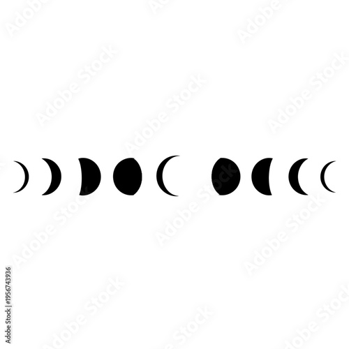 The phases of the moon are depicted in a sequence of eight distinct lunar stages.