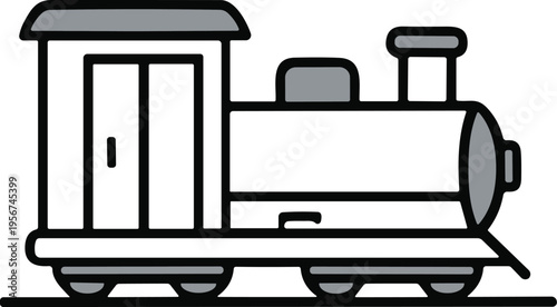 Train engine icon with smokestack and track for transportation, travel, education, and children’s illustration design themes