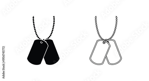 Set of 2 dog tag icons vector, black and white