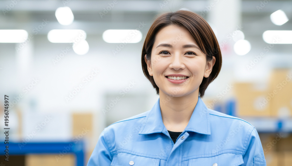 Fototapeta premium 物流倉庫で働く女性スタッフ：商品在庫管理