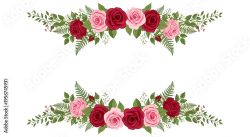 Floral arrangement with roses and leaves.