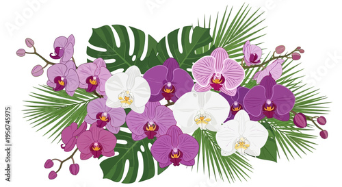 Purple and White Orchid Flower Arrangement.