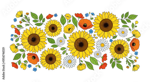 Colorful Sunflowers and Small Flowers Arrangement.