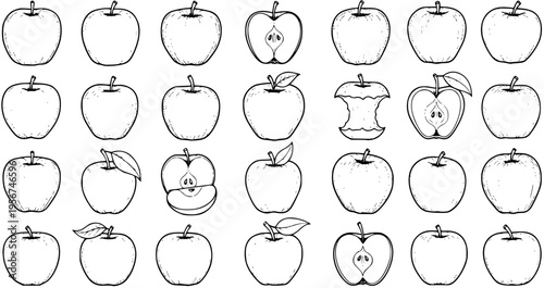 Apple Variety: Black and White Apple Pattern Background Illustration