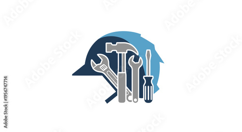 Tools in a blue head silhouette.