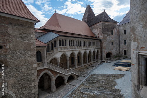 Photography Medieval arcade courtyard at Corvin Castle, Hunedoara