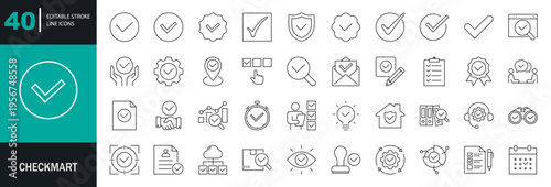 Checkmark icon set. Editable line icons. Vector illustration.