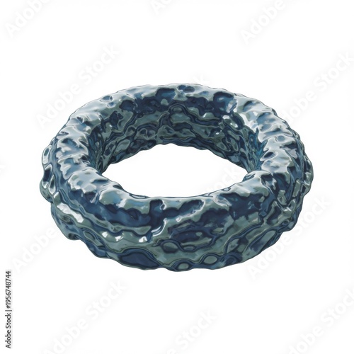 Shiny Gray Metallic Ring with Wavy Texture on White Background Detailed 3D Render