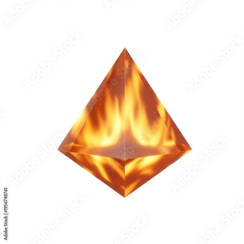 Floating Fiery Diamond Shape with Intense Flames in a White Background