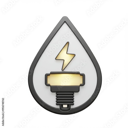 Electric Bolt within Silver Framed Drop Icon Modern Design on White Background