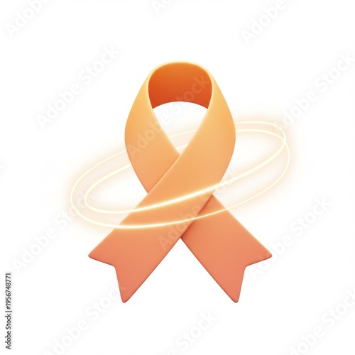 Bright Orange Awareness Ribbon Floating with Light Trails on a White Background