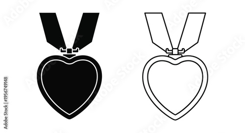 Set of 2 heart medal icons vector