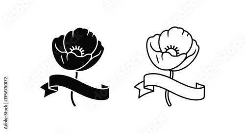 Set of 2 flower icons with ribbons vector