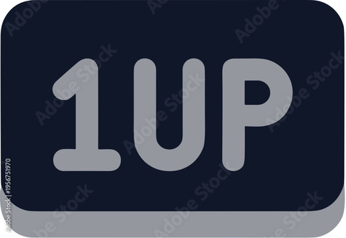 Minimalist Rounded Square 1UP Text Gaming Element Design Illustration