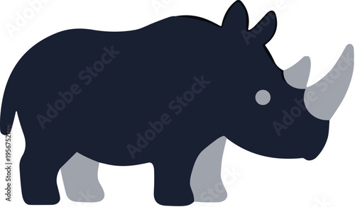Simple Cartoon Style Standing Rhinoceros Wild Animal Mammal Illustration