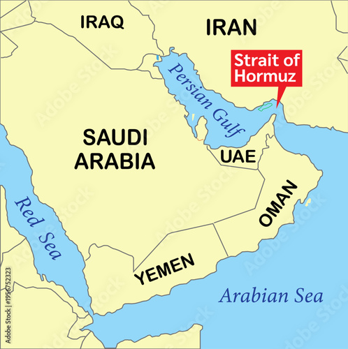 Strait of Hormuz in world map.