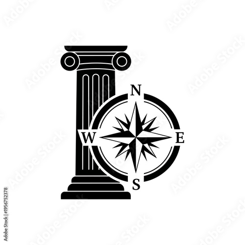 Black and white column compass symbol.