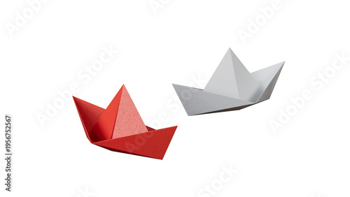 Different business concept.new ideas. paper art style. creative idea.Red and white paper boat. Leadership concept.Supports PNG files with transparent backgrounds.