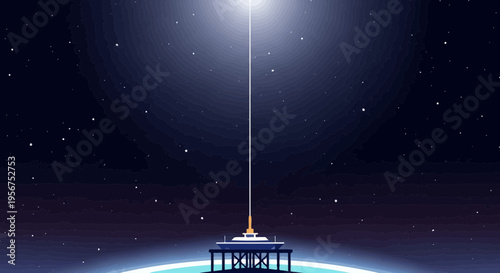 A futuristic space station with elevators reaches new heights in a concept design.