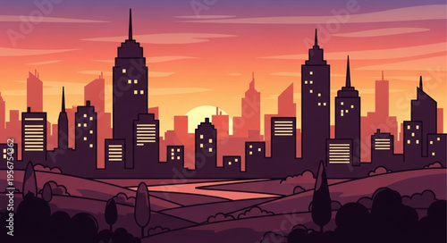 City Skyline at Sunset Time.