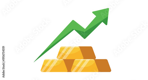 Financial Growth Concept Illustration with Gold Bars and Upward Rising Green Arrow for Stock Market, Wealth Management, and Precious Metals Investment