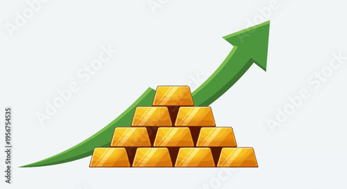 Gold Bullion Stack with Rising Green Arrow Concept for Economic Growth and Investment Success