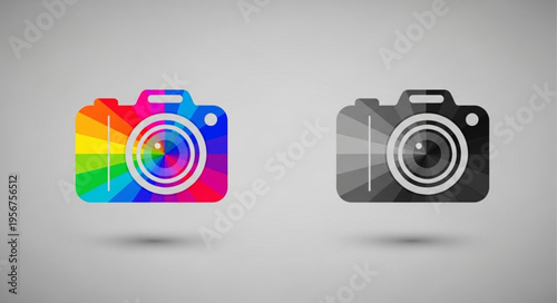Camera icons colorful and black.