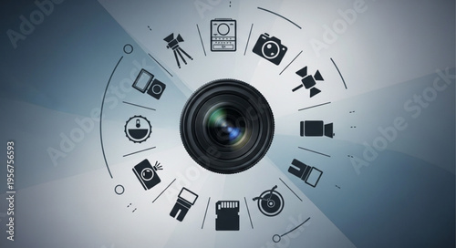 Camera Lens With Photography Icons.