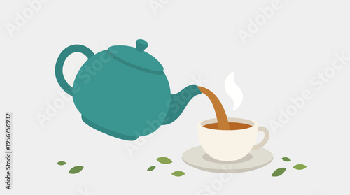 Teapot Pouring Tea into Cup.